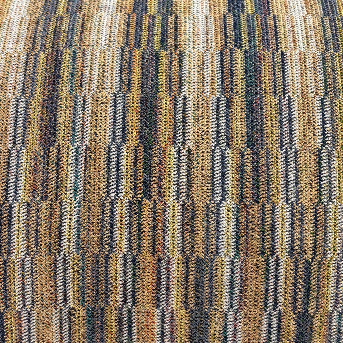 美品】 名古屋帯 秀品 八寸名古屋帯 縞 幾何学模様 金糸 茶色 正絹