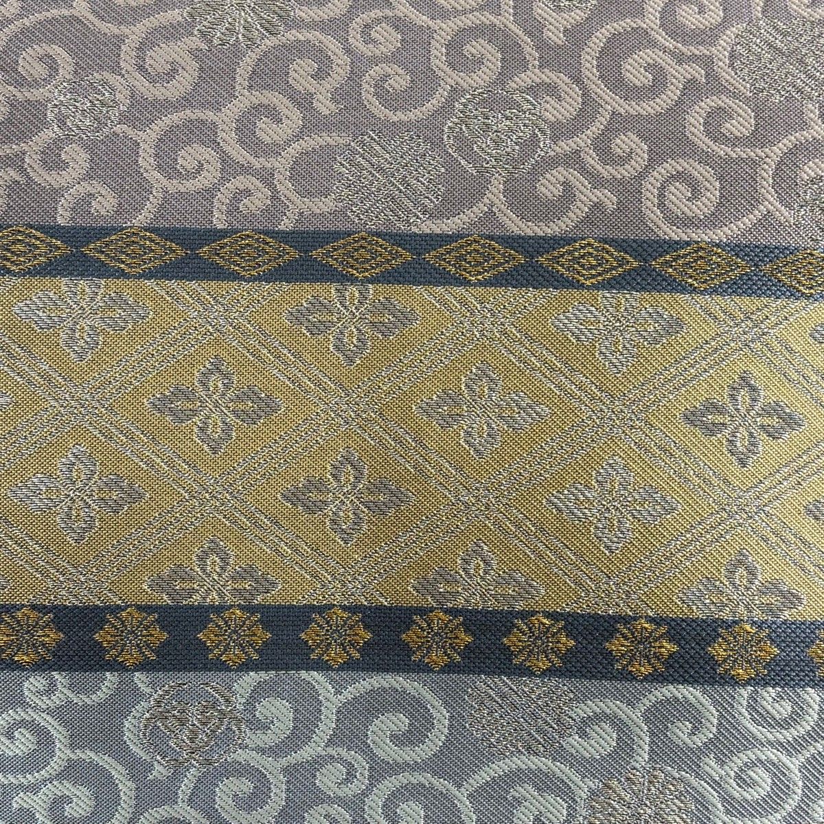 名古屋帯 秀品 花菱 花唐草 金銀糸 灰紫 正絹