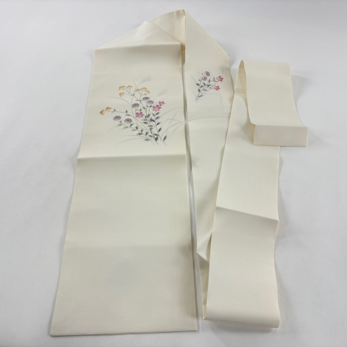 名古屋帯★夏用★絽★正絹★白★刺繍★クリーム　中古　Ｏ-133 名古屋帯☆夏用☆絽☆正絹☆白☆刺繍☆クリーム 中古 O-133 ns5-44-1.jpg