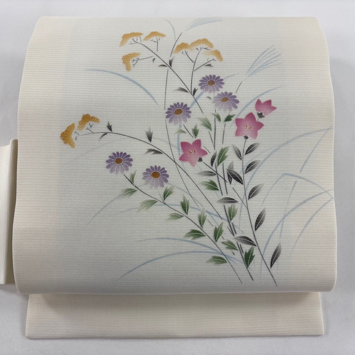 名古屋帯 秀品 夏帯 絽 秋草 クリーム 正絹