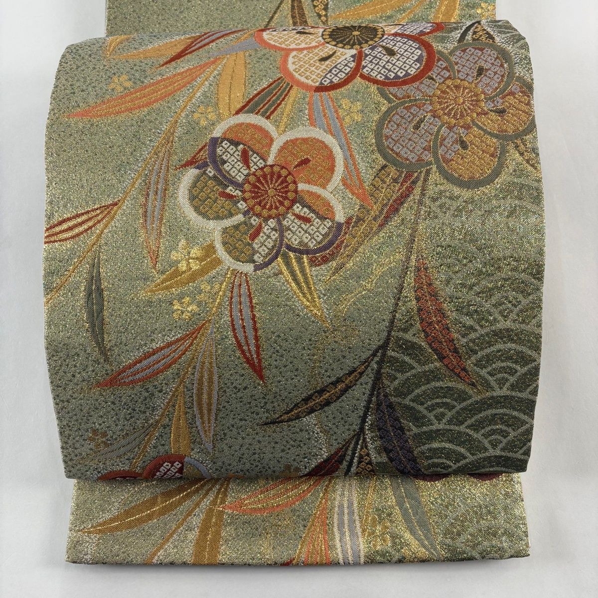 袋帯 秀品 ねじり梅 青海波 金糸 箔 薄緑 六通 正絹 【中古】 - メルカリ