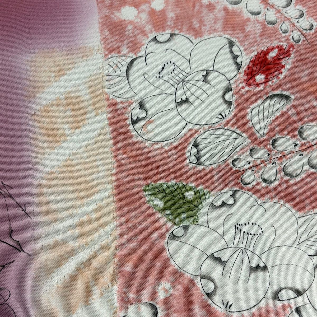 名古屋帯 秀品 落款 椿 梅 絞り ぼかし 灰紫 正絹