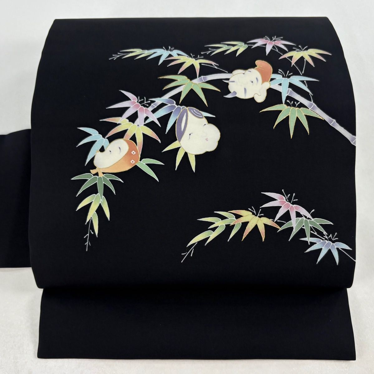 名古屋帯 秀品 おたふく ひょっとこ 金彩 黒 正絹