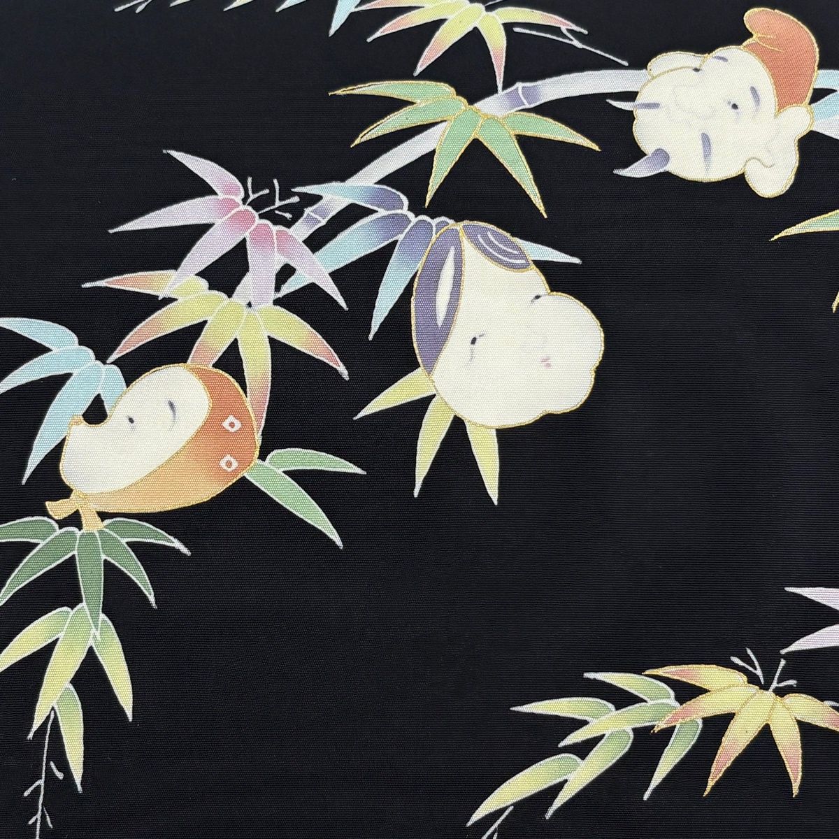 名古屋帯 秀品 おたふく ひょっとこ 金彩 黒 正絹