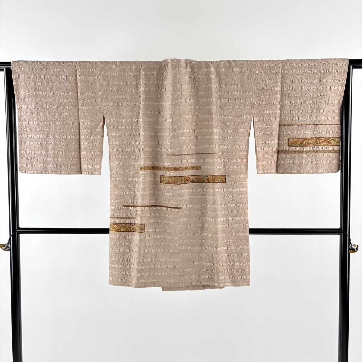 道行 身丈89.5 cm 裄丈67 M 和装コート 角衿 菊 青海波 刺繍 金彩 薄小豆 正絹 秀品