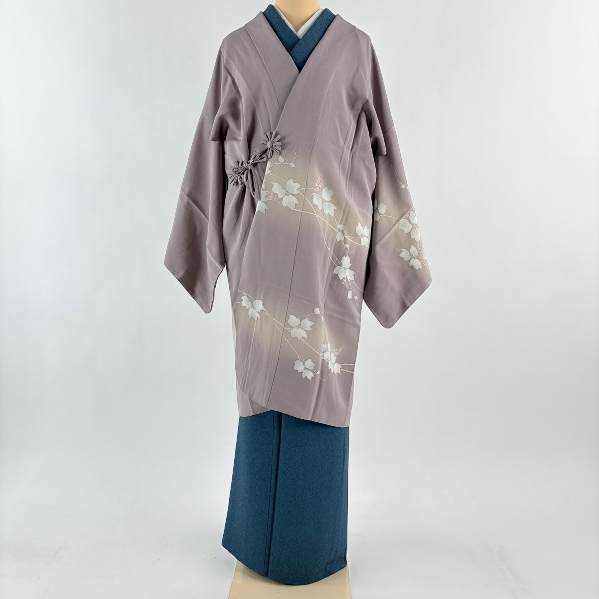 道中着 身丈101.5 cm 裄丈65 M 葉柄 ぼかし 灰紫 正絹 秀品