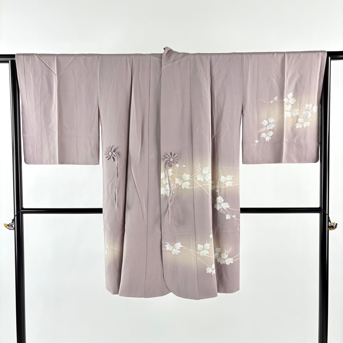  道中着 身丈101 5 cm 裄丈65 M 葉柄 ぼかし 灰紫 正絹 秀品 羽織 着物 浴衣