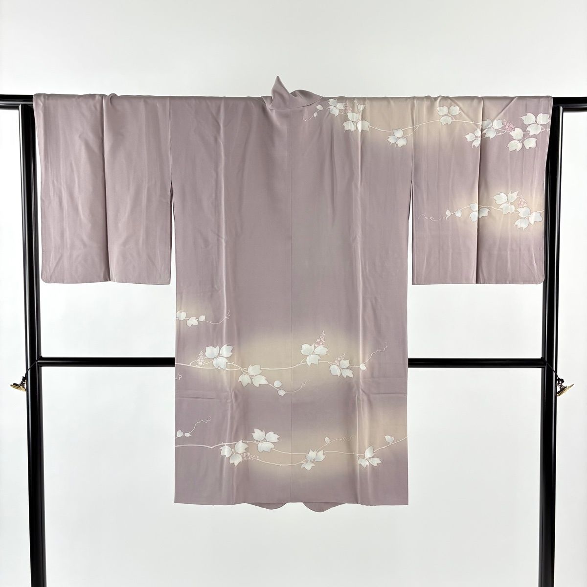 道中着 身丈101.5 cm 裄丈65 M 葉柄 ぼかし 灰紫 正絹 秀品