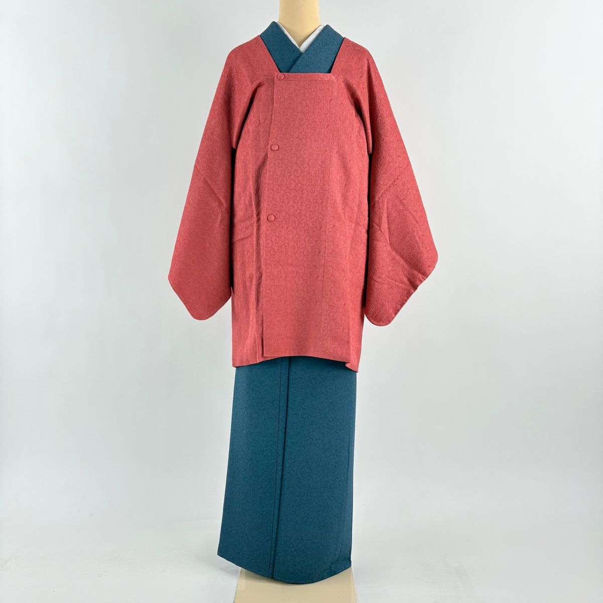 道行 身丈90 cm 裄丈65 M 和装コート 角衿 唐草 ピンク 正絹 秀品