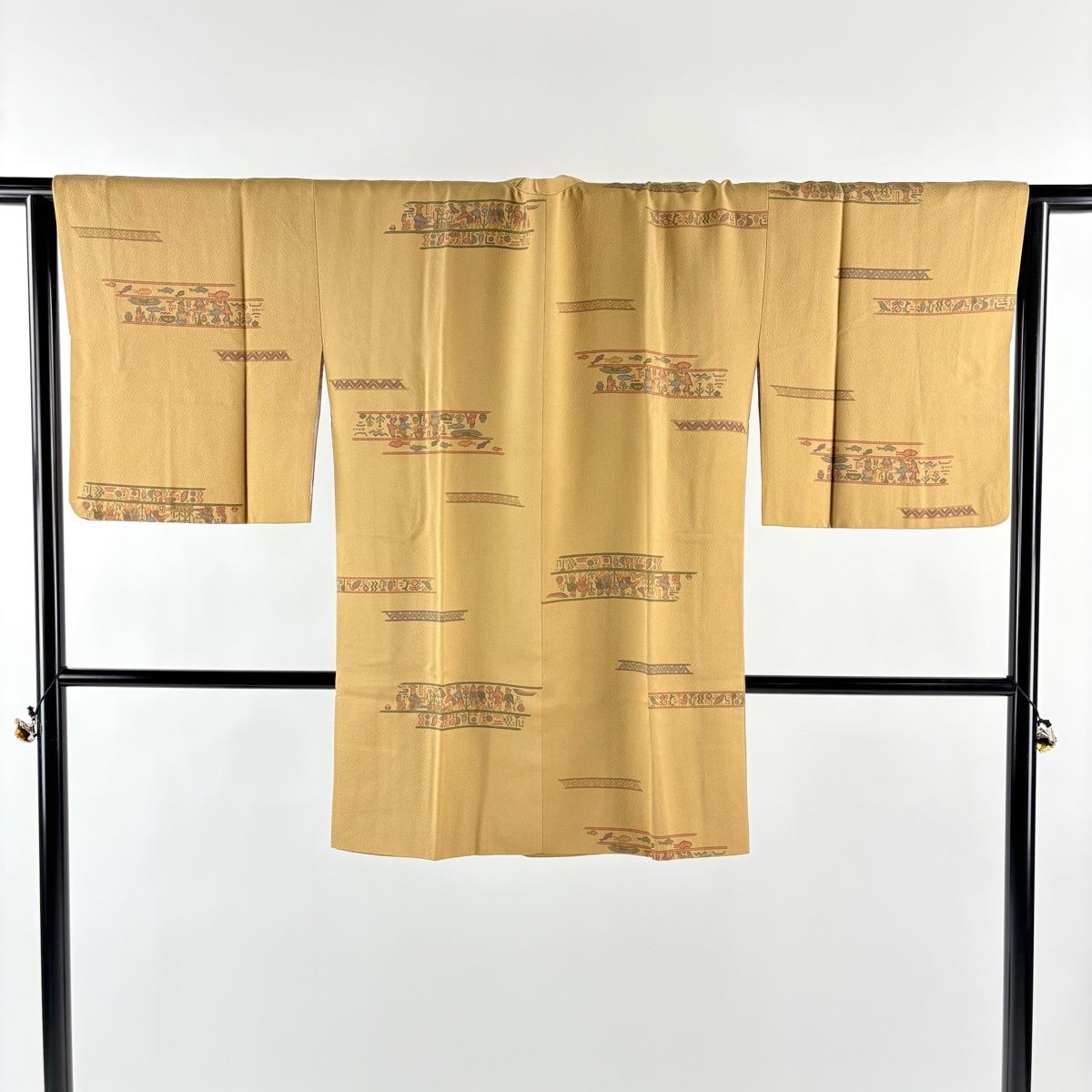 道行 身丈89 5 cm 裄丈67 M 和装コート 角衿 人物 動物 薄茶色 正絹 秀品