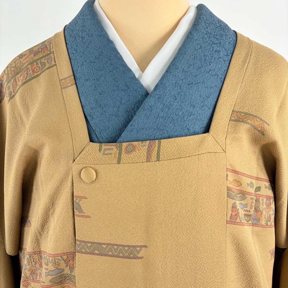  道行 身丈89 5 cm 裄丈67 M 和装コート 角衿 人物 動物 薄茶色 正絹 秀品 羽織 着物 浴衣