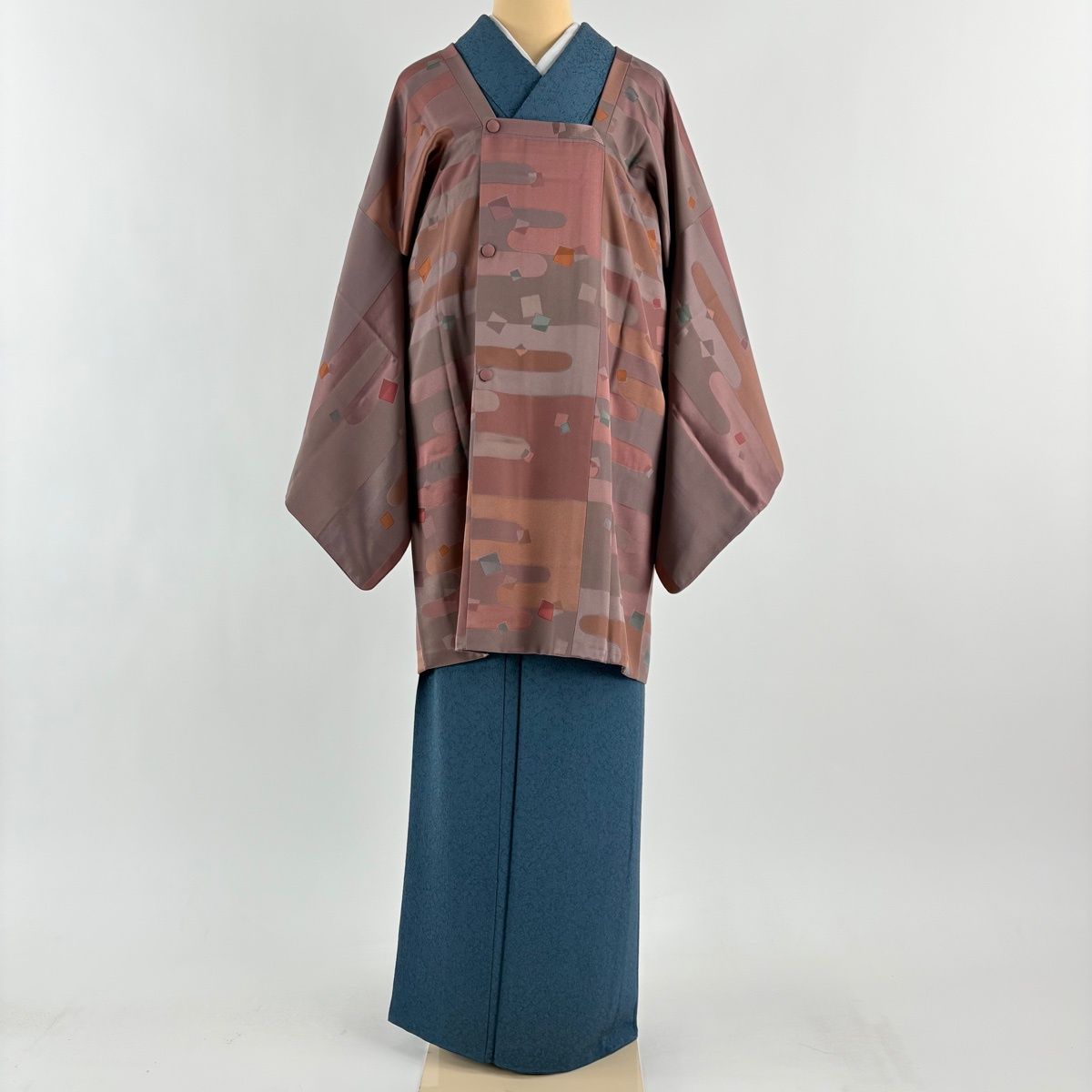 道行 身丈88.5 cm 裄丈68 L 和装コート 角衿 ヱ霞 箔散らし 薄小豆 正絹 秀品