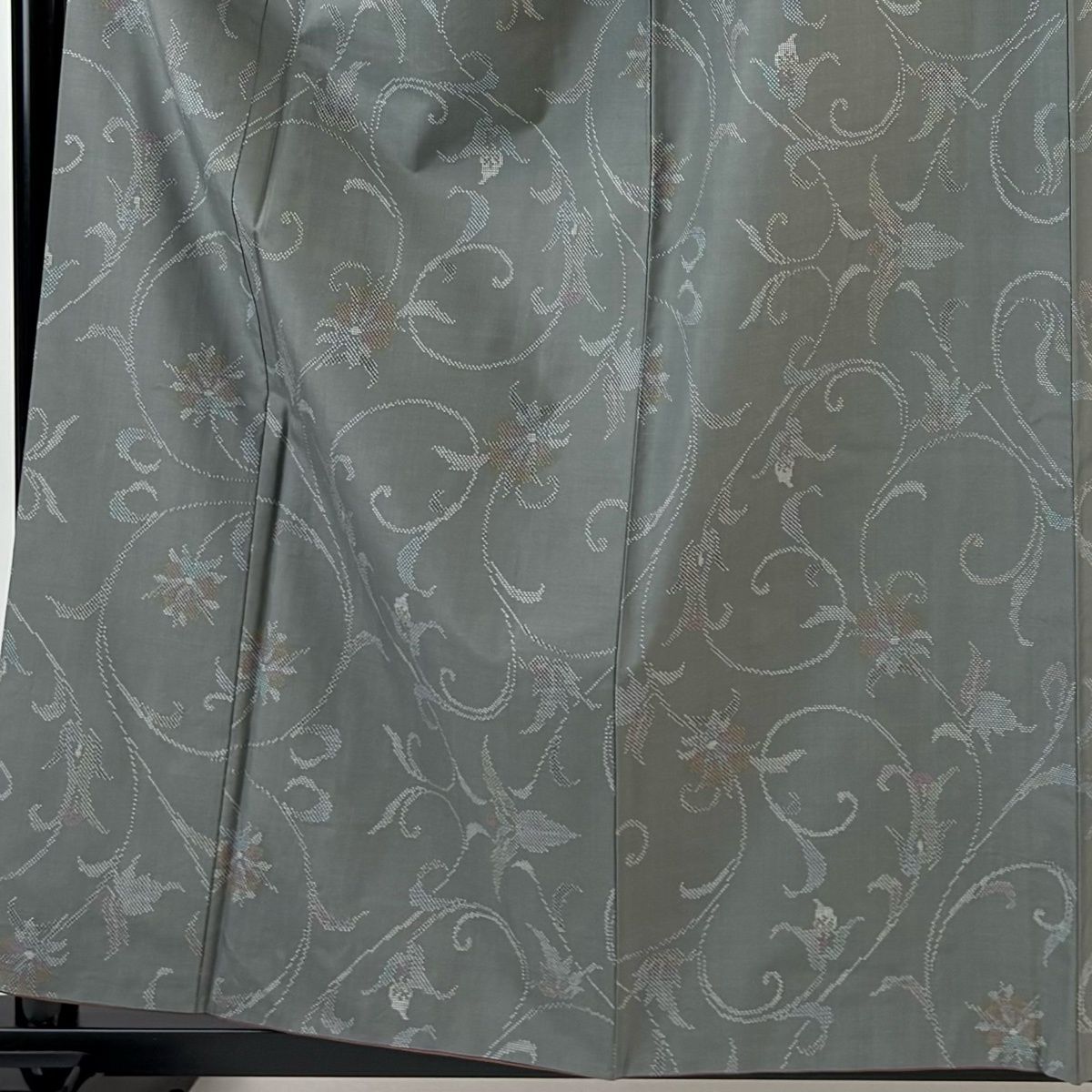大島紬 身丈158.5 cm 裄丈66.5 M 袷 証紙 花唐草 灰緑 正絹 秀品