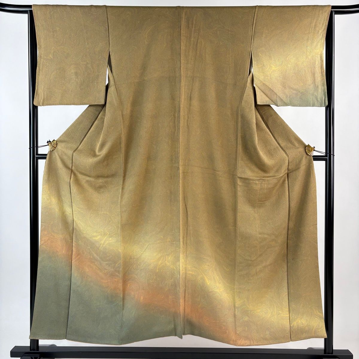 付下げ 身丈151.5cm 裄丈63.5cm S 袷 墨流し 染め分け ぼかし 山吹茶色