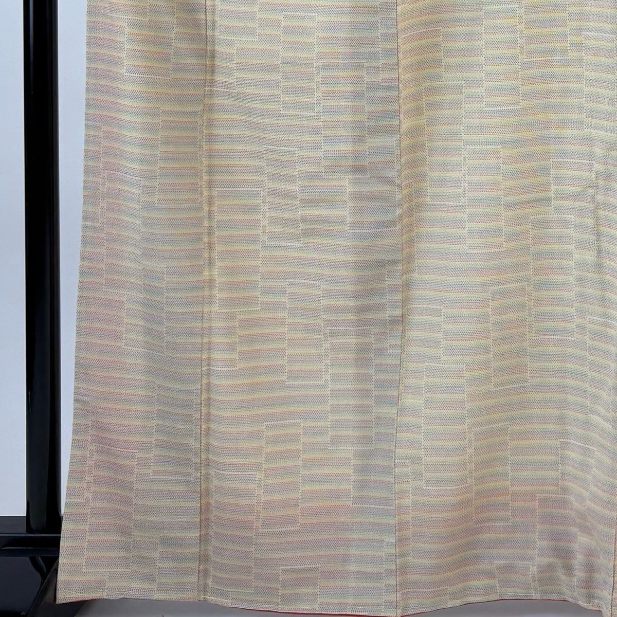 紬 身丈167 cm 裄丈67 M 袷 縞 ベージュ 正絹 秀品