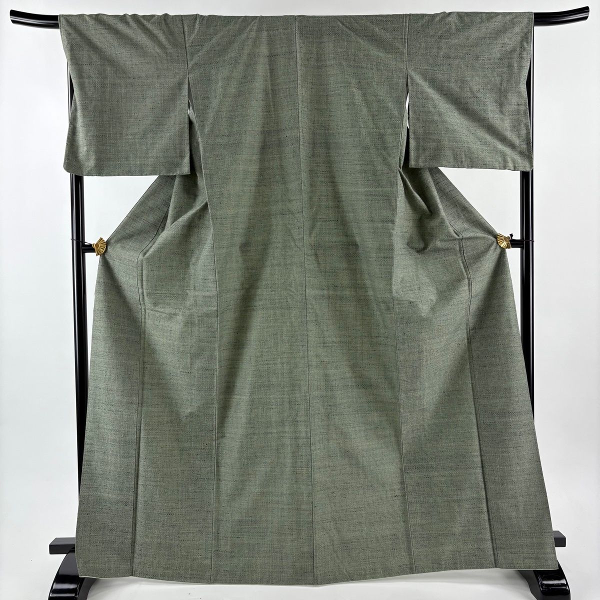結城紬 身丈168 cm 裄丈67 5 L 袷 証紙 網代 灰緑 正絹 秀品