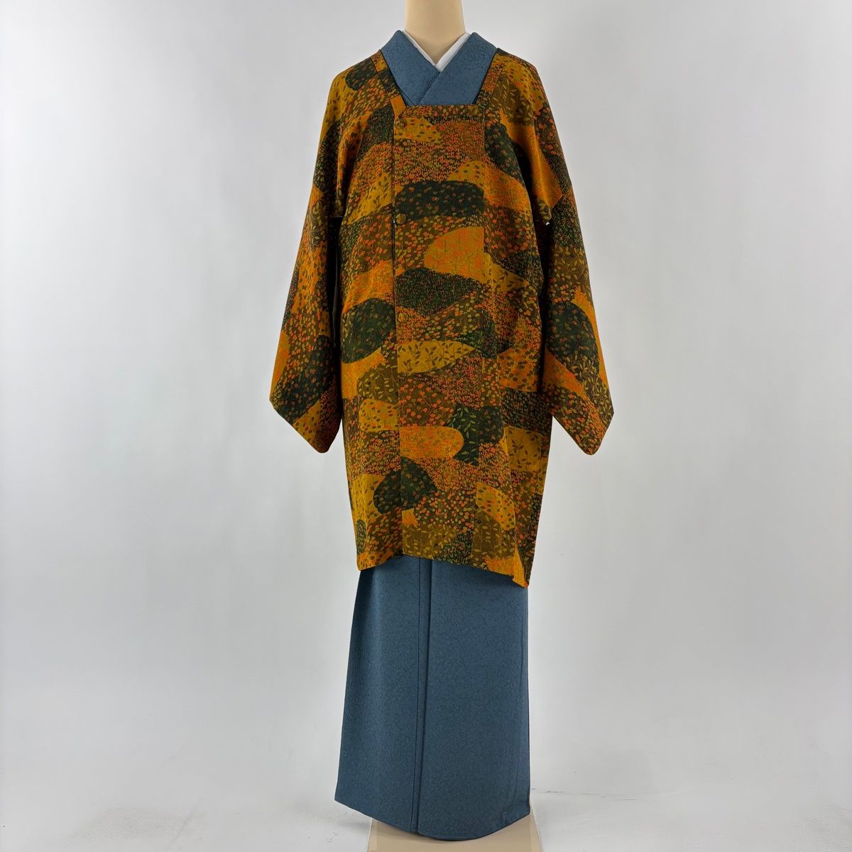 道行 身丈96 cm 裄丈66.5 M 和装コート 角衿 蔦 草花 縮緬 オレンジ 正絹 秀品