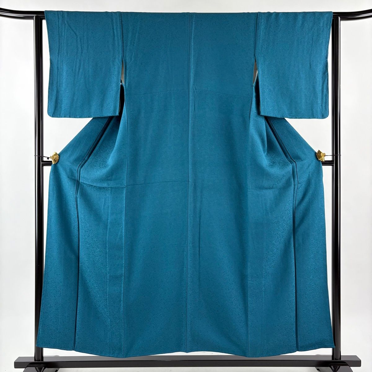 色無地 身丈153.5cm 裄丈62cm S 袷 地紋 青緑 正絹 秀品 【中古
