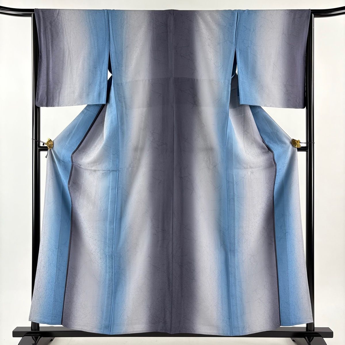 小紋 身丈158 cm 裄丈64 5 M 単衣 地紋 縦ぼかし 青灰色 正絹 秀品