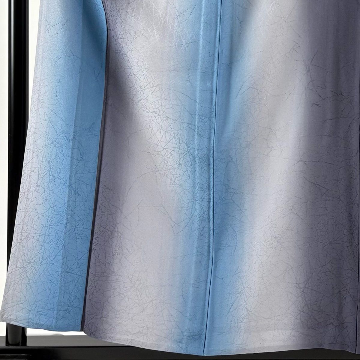 小紋 身丈158 cm 裄丈64.5 M 単衣 地紋 縦ぼかし 青灰色 正絹 秀品