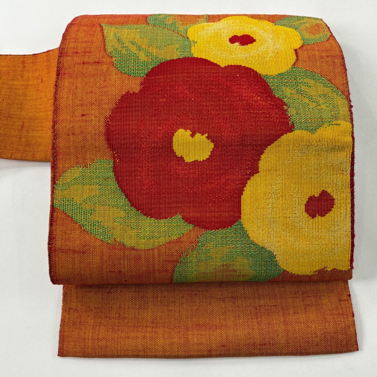 名古屋帯 優品 紬地 八寸名古屋帯 草花 オレンジ 正絹 【中古】 - メルカリ