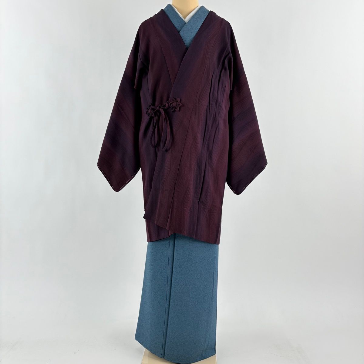 道中着 身丈94 cm 裄丈63.5 S 和装コート 斜縞 紫 正絹 秀品