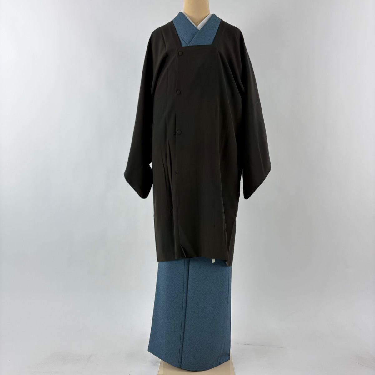 道行 身丈102.5 cm 裄丈66 M 和装コート 角衿 ぼかし柄 焦茶色 正絹 秀品