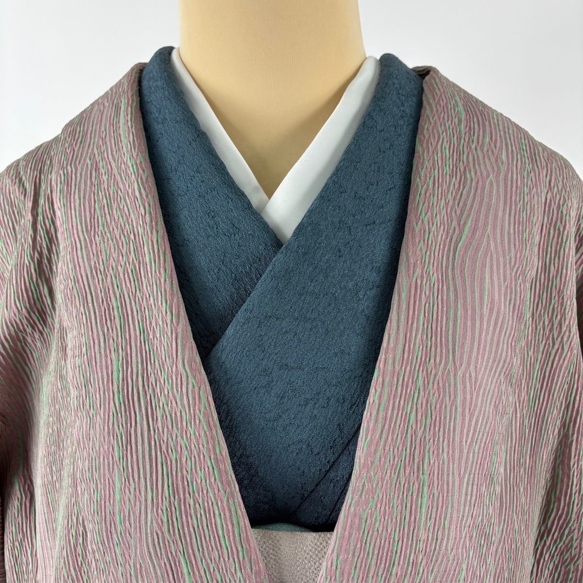  道中着 身丈124 cm 裄丈64 5 M 和装コート 幾何学模様 絞り 灰紫 正絹 秀品 羽織 着物 浴衣