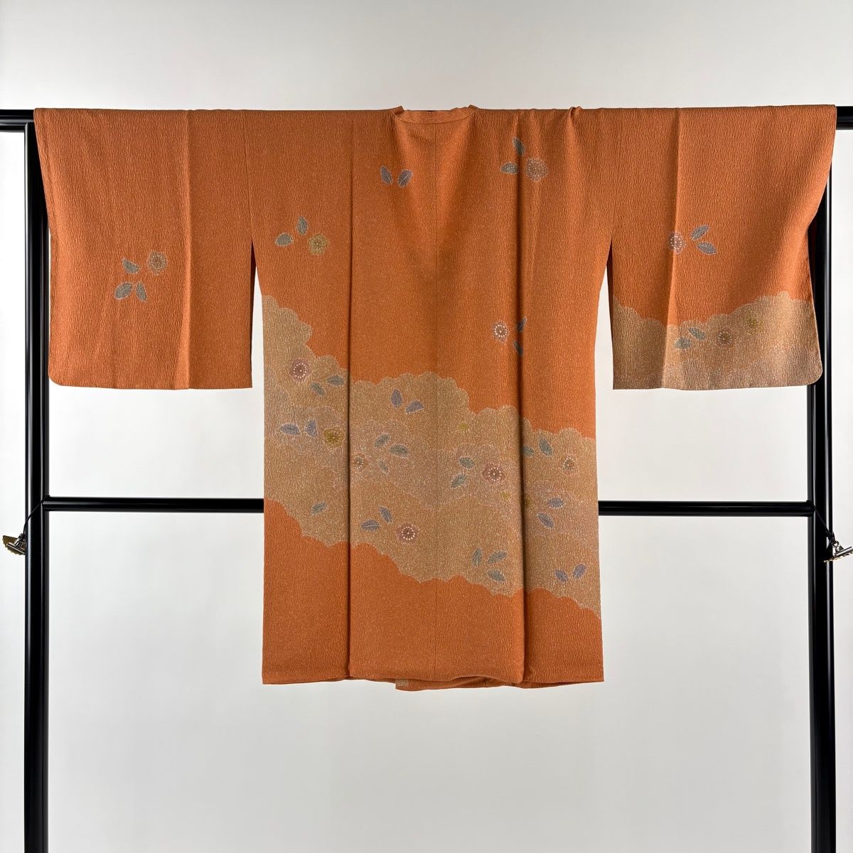 道行 身丈96 cm 裄丈68 5 L 和装コート 角衿 梅 逆さ雲取り 金彩 オレンジ 正絹 秀品