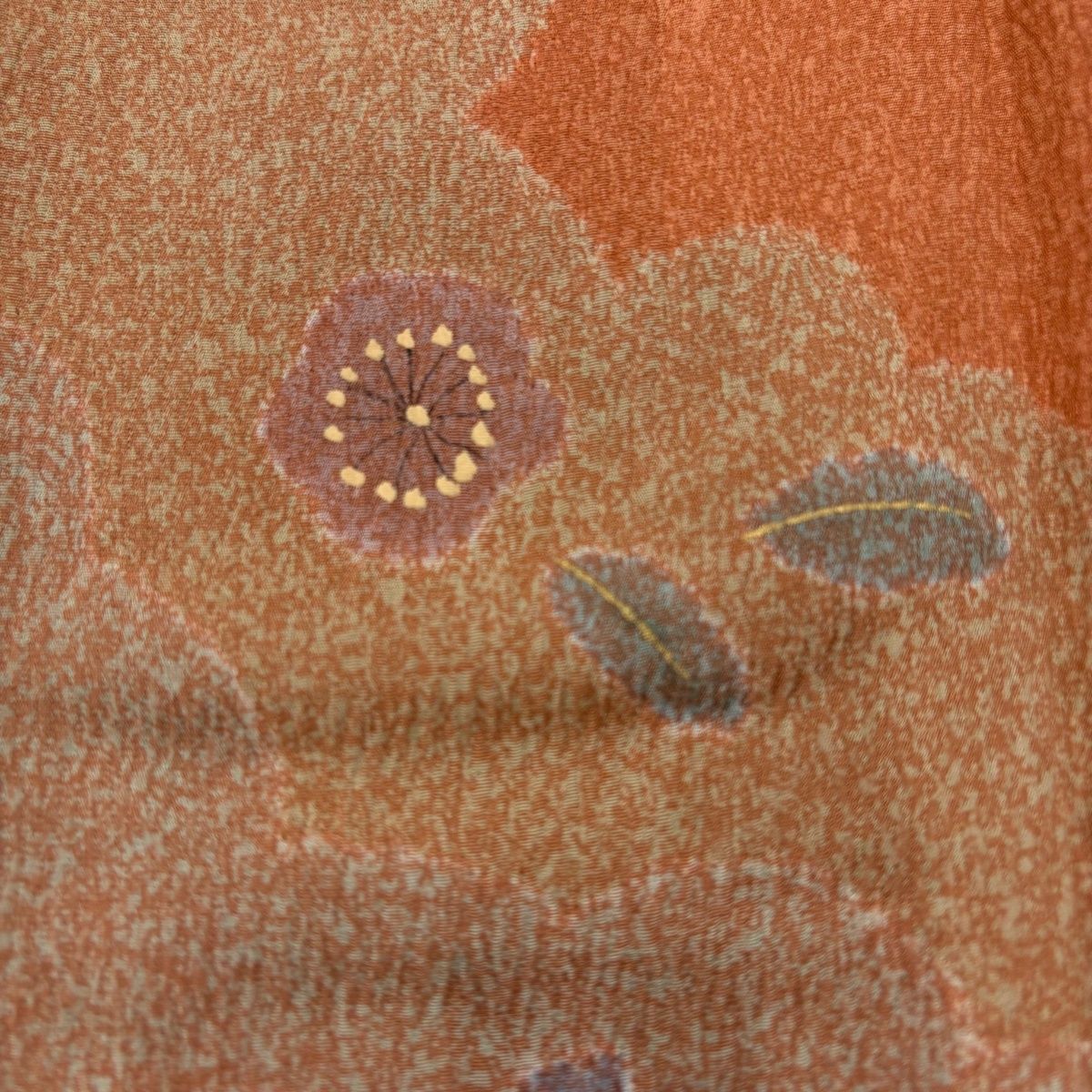  道行 身丈96 cm 裄丈68.5 L 和装コート 角衿 梅 逆さ雲取り 金彩 オレンジ 正絹 秀品 羽織 着物 浴衣