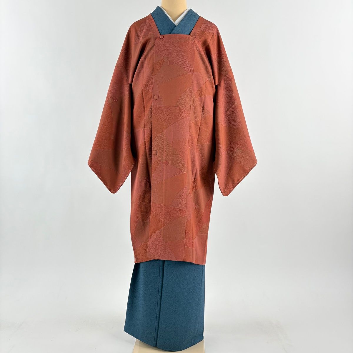 道行 身丈110 cm 裄丈68 L 和装コート 角衿 梅 裂れ取り 金糸 赤茶 正絹 秀品