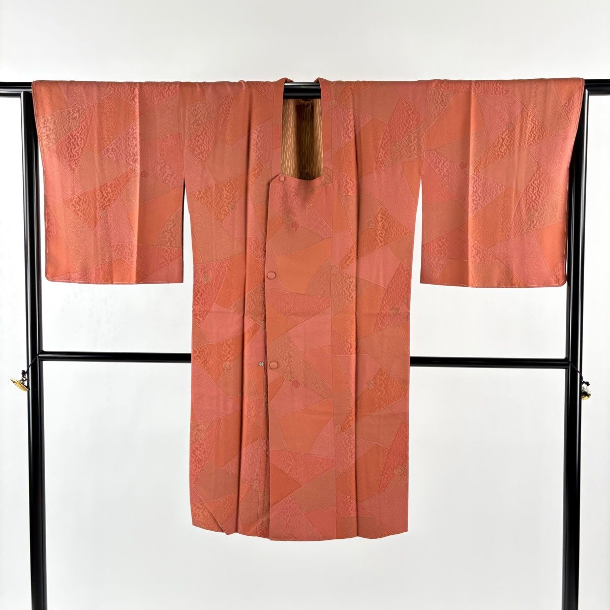  道行 身丈110 cm 裄丈68 L 和装コート 角衿 梅 裂れ取り 金糸 赤茶 正絹 秀品 羽織 着物 浴衣
