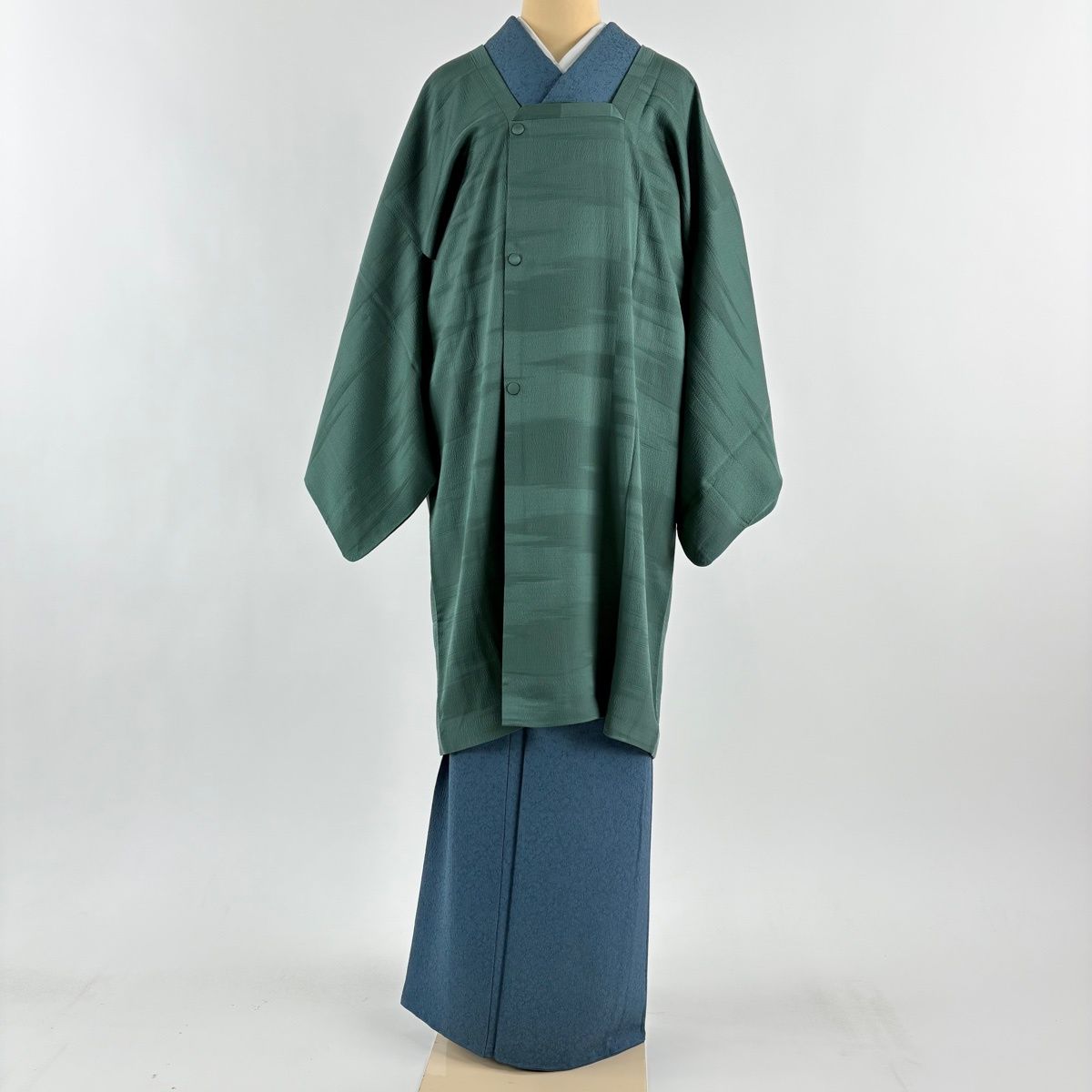 道行 身丈101 cm 裄丈65.5 M 和装コート 角衿 霞 緑 正絹 秀品