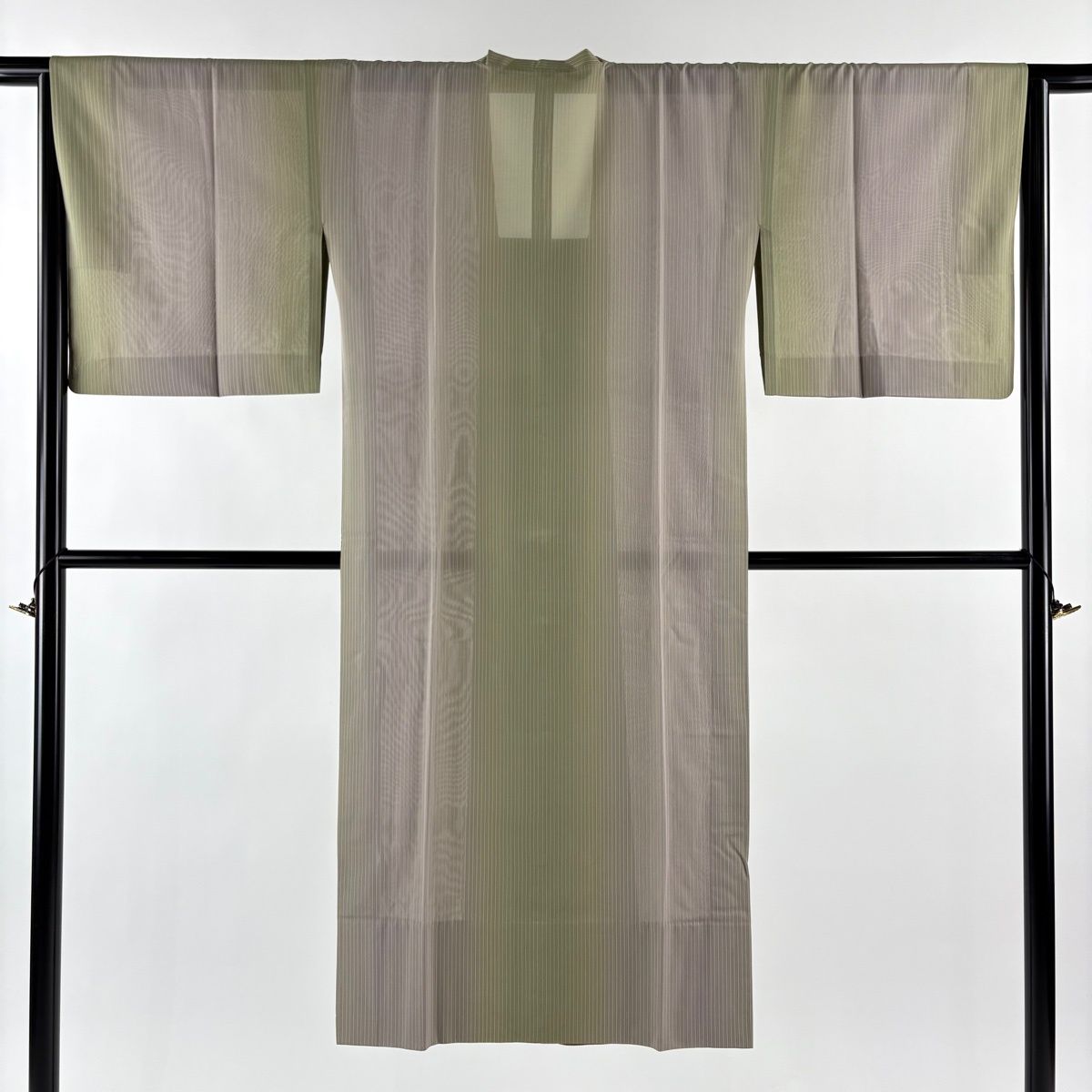 道行 身丈130.5 cm 裄丈65 M 和装コート 角衿 縦縞 抹茶色 正絹 秀品