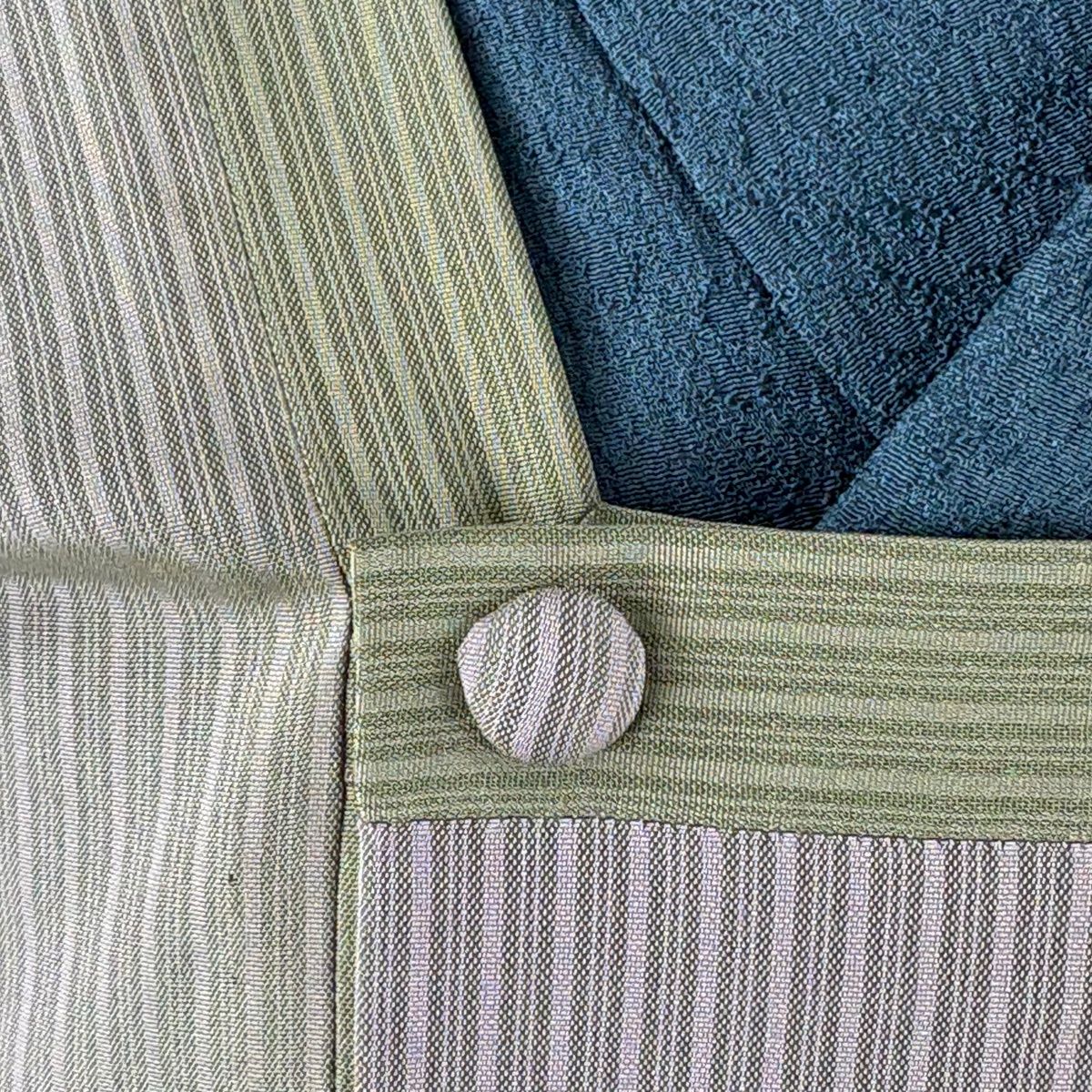  道行 身丈130 5 cm 裄丈65 M 和装コート 角衿 縦縞 抹茶色 正絹 秀品 羽織 着物 浴衣