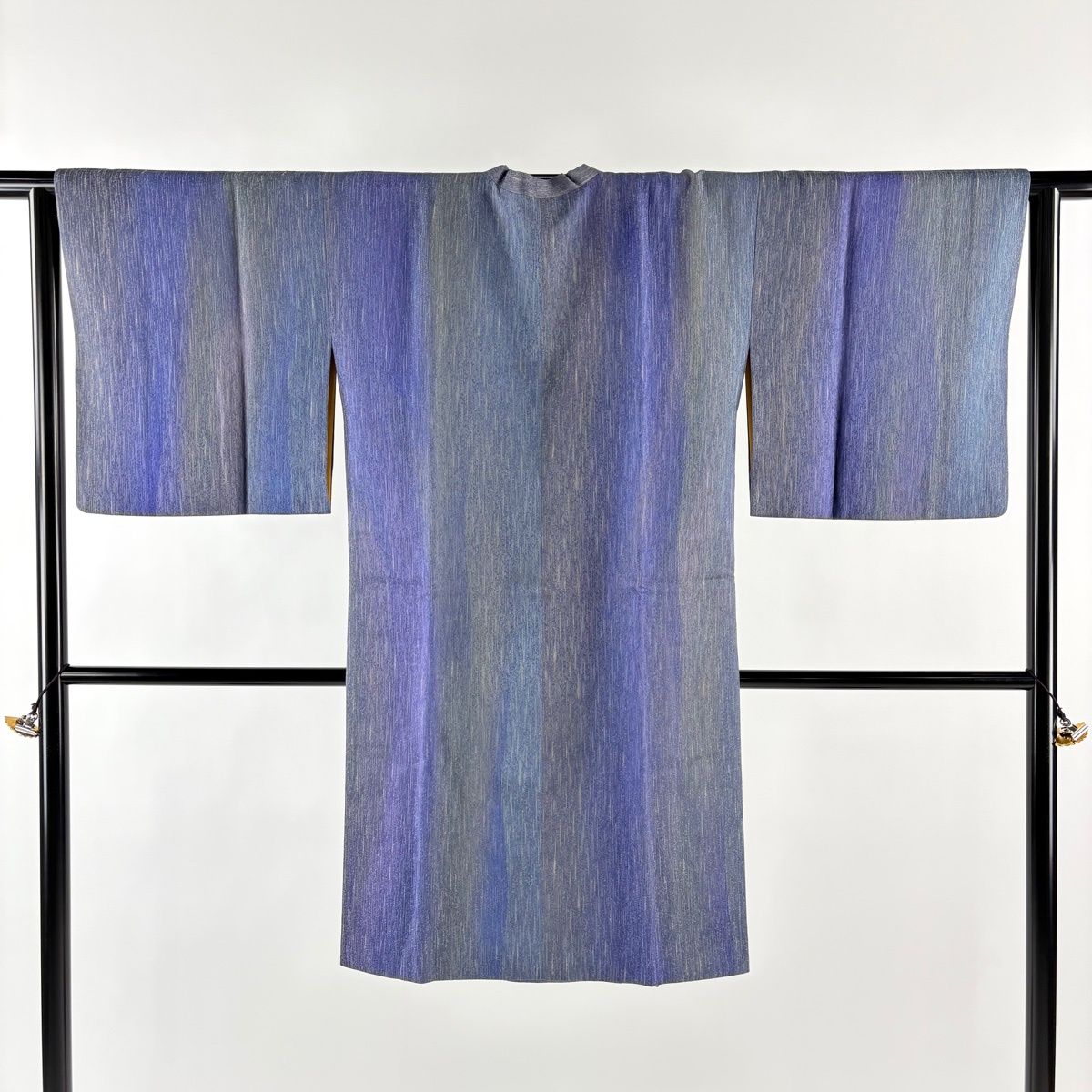 道中着 身丈107 cm 裄丈64 M 和装コート 千代田衿 幾何学模様 縦ぼかし柄 青紫 正絹 秀品