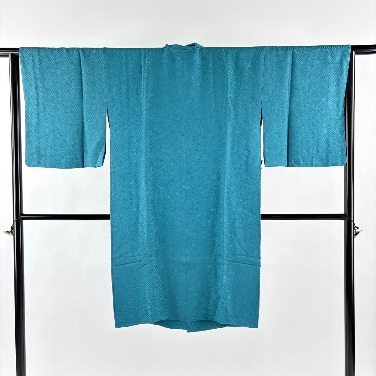 道中着 身丈109 cm 裄丈64 M 和装コート 地紋 銀通し 青緑 正絹 秀品