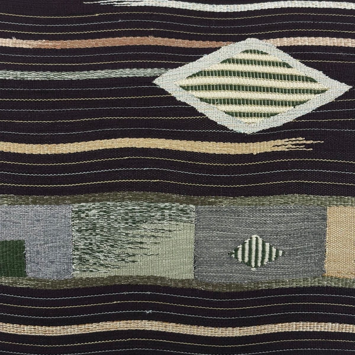 名古屋帯 秀品 八寸名古屋帯 松葉仕立て 菱 縞 金銀糸 濃紫 正絹