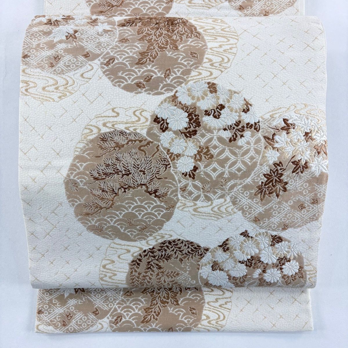 専用帯3065 ●高級 正絹 柿渋染 六通 袋帯 袋帯 秀品 柿渋染 菊 枝葉 刺繍 クリーム 六通 正絹 【中古】 - メルカリ