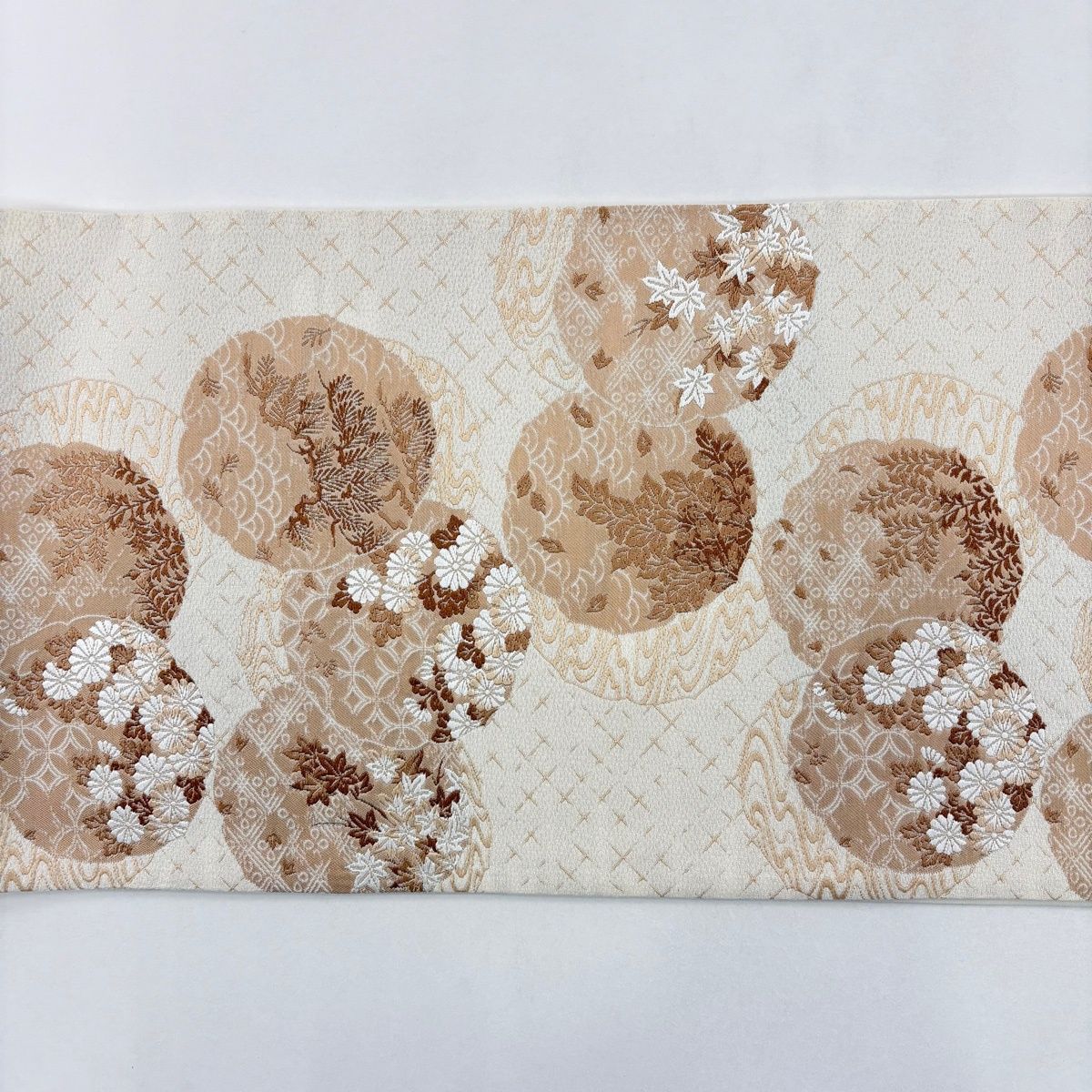 袋帯 秀品 柿渋染 菊 枝葉 刺繍 クリーム 六通 正絹 【中古】 - メルカリ