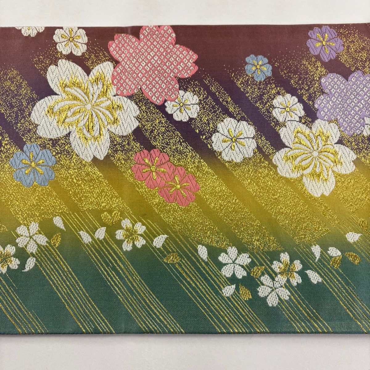 袋帯 秀品 やまと 振袖向き 桜 桜の花びら 金糸 唐織 紫 六通 正絹