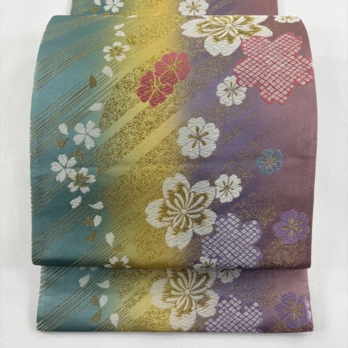 袋帯 秀品 やまと 振袖向き 桜 桜の花びら 金糸 唐織 紫 六通 正絹