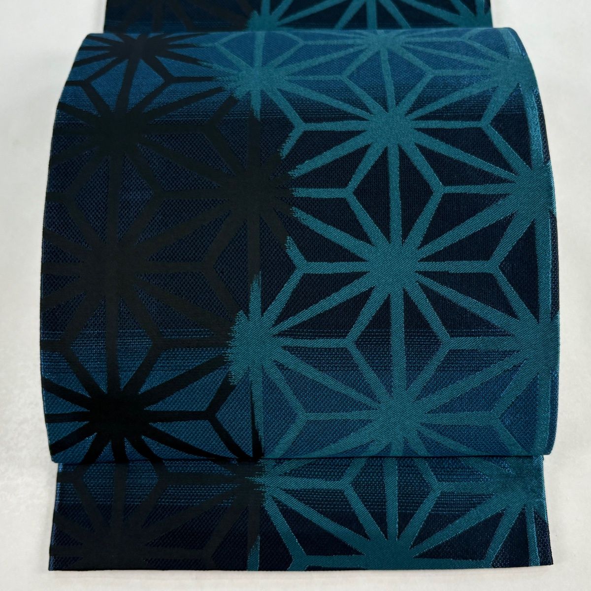 袋名古屋帯 秀品 麻の葉 段縞 青 正絹