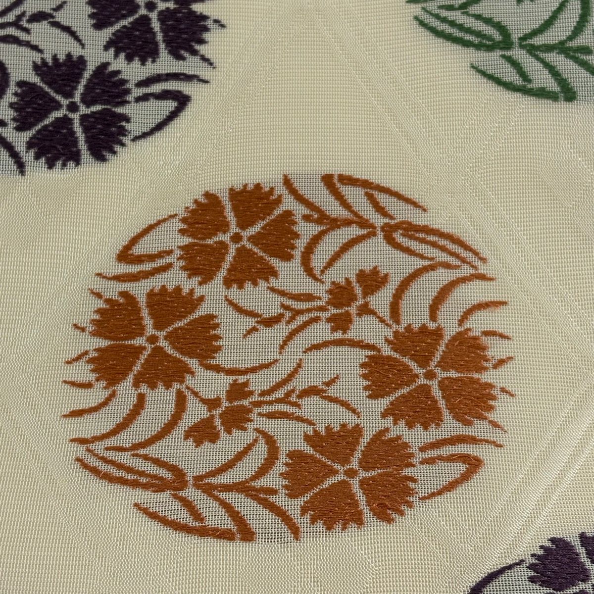 開き名古屋帯 秀品 夏帯 撫子 菱文 クリーム 正絹