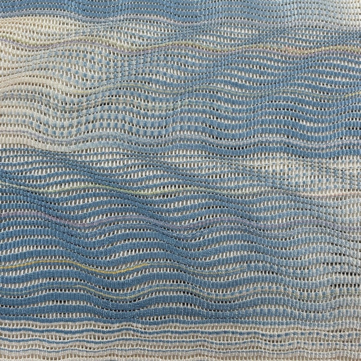 開き名古屋帯 秀品 夏帯 八寸名古屋帯 よろけ縞 クリーム 正絹