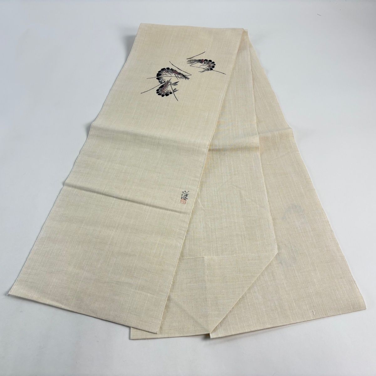 美品】 名古屋帯 秀品 落款 紬地 八寸名古屋帯 松葉仕立て えび