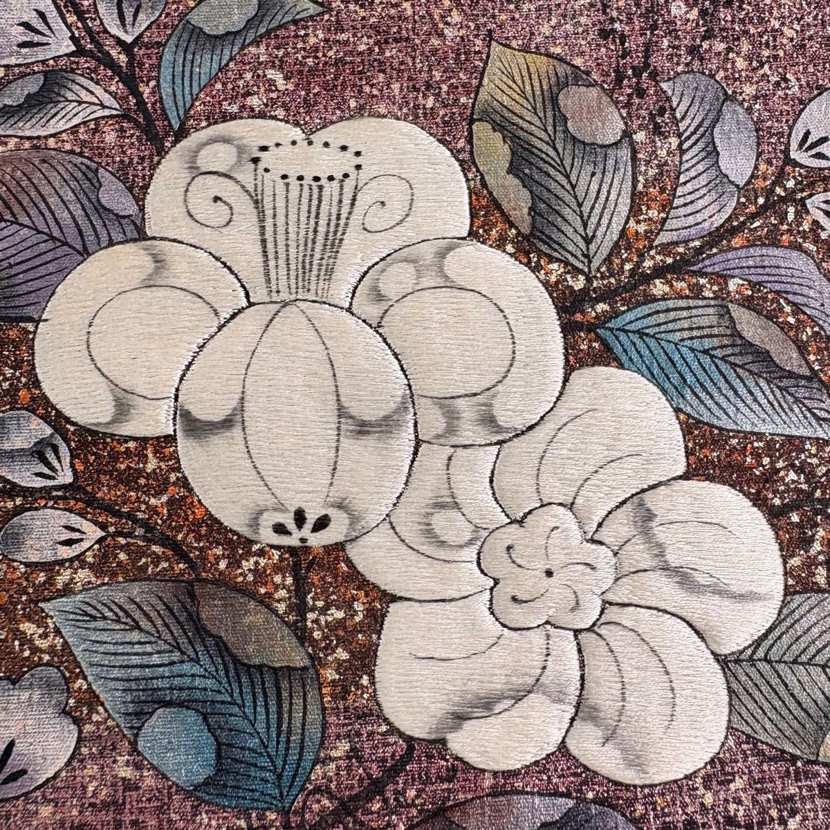 名古屋帯 秀品 草花 刺繍 銀彩 銀色 正絹