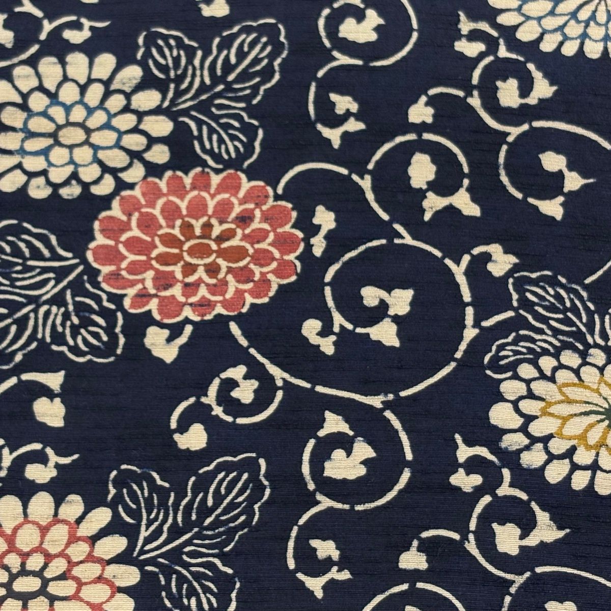 名古屋帯 秀品 紬地 草木染 菊唐草 濃紺 正絹