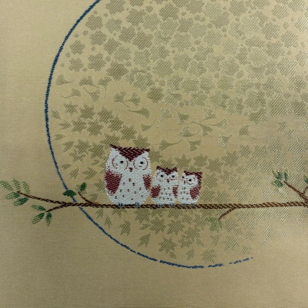 名古屋帯 秀品 みみずく 枝葉 ベージュ 正絹