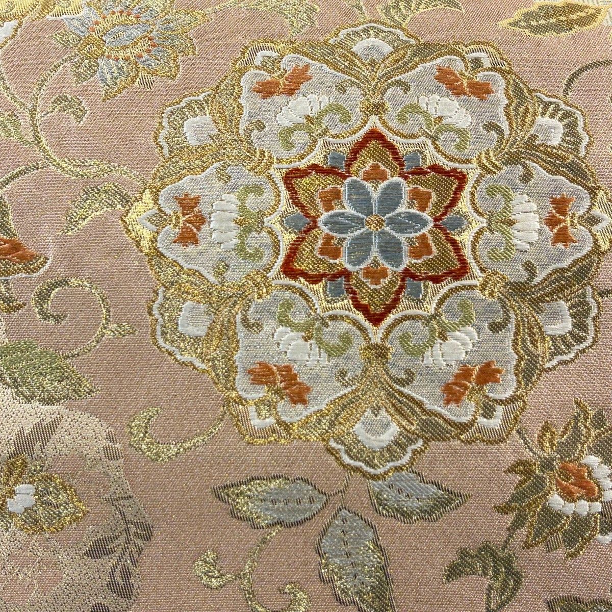 袋帯 秀品 ますいわ屋 華文 花唐草 刺繍 金銀糸 薄ピンク 六通 正絹